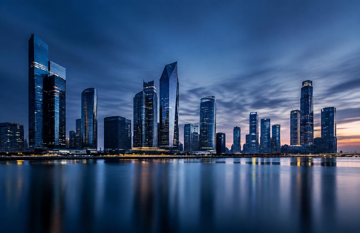 International business district at dusk