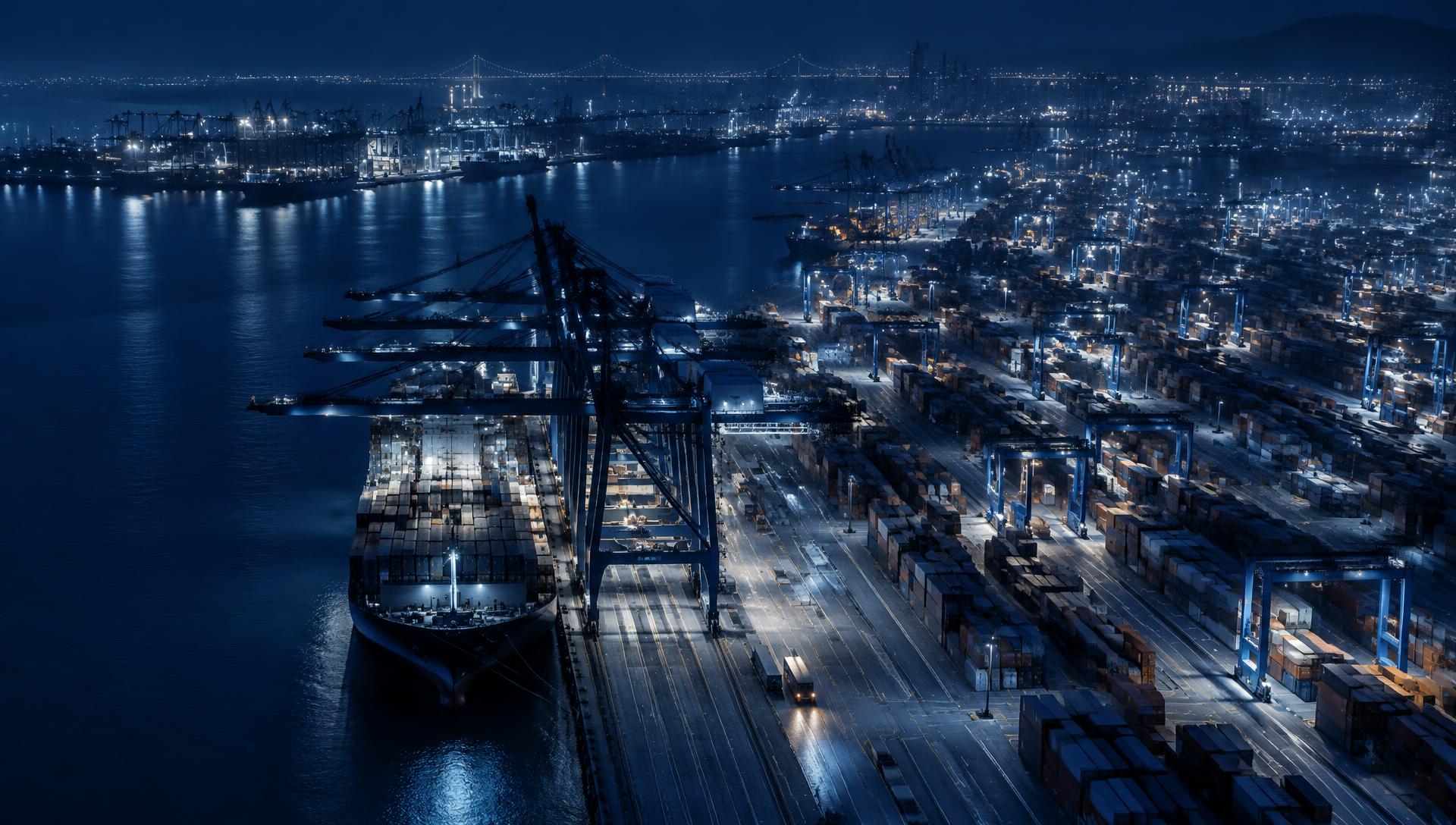 International container port at night